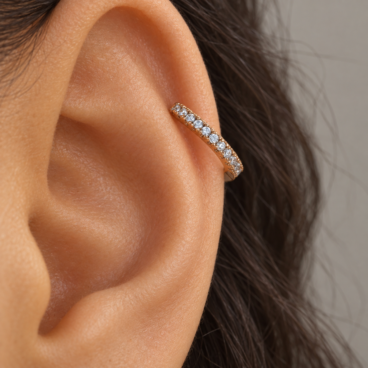 Zircon Hoop Ring, 18G, 8mm, Gold or Rose Gold, Single