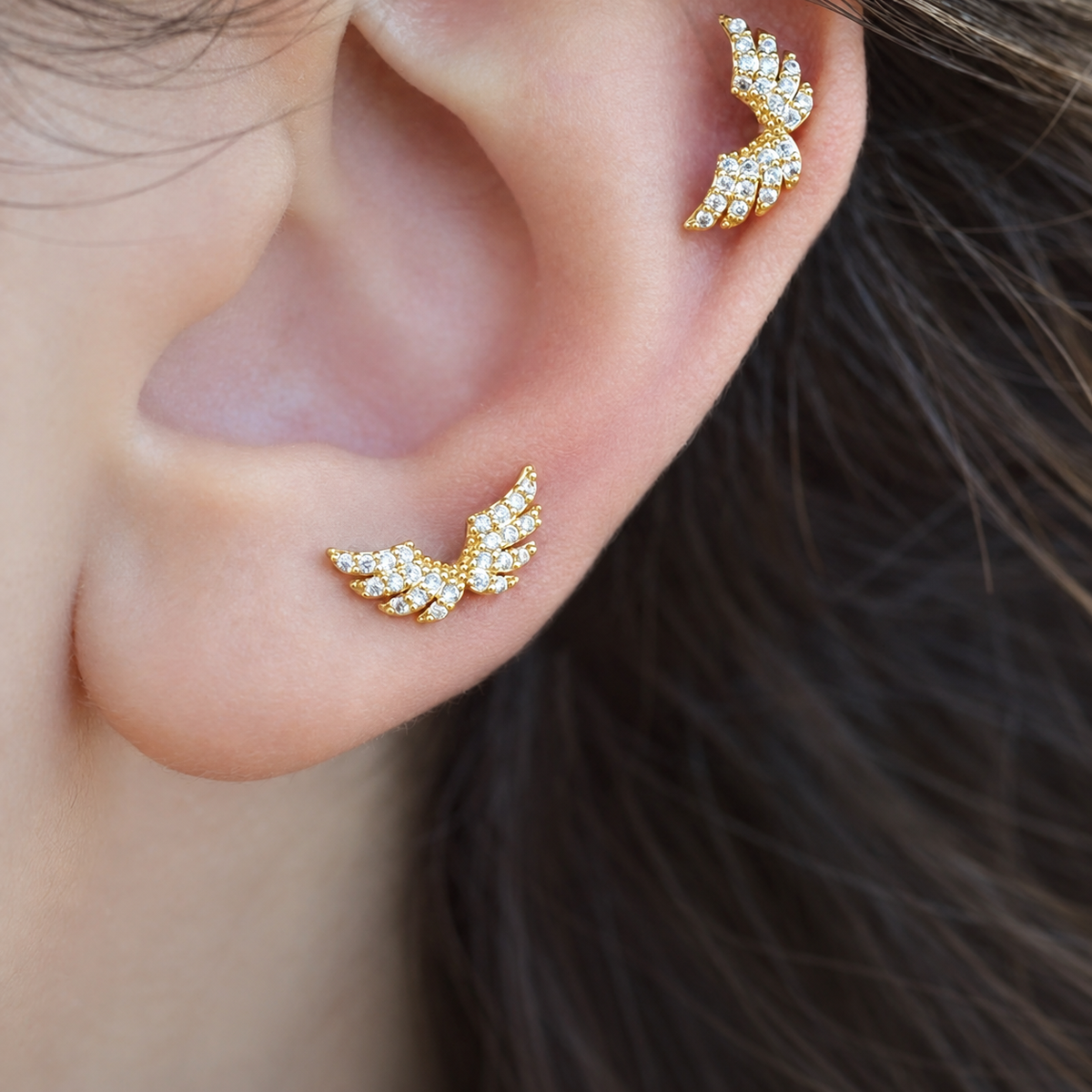 Angel Wing Piercing Stud, 16G, 6mm, Gold, Single