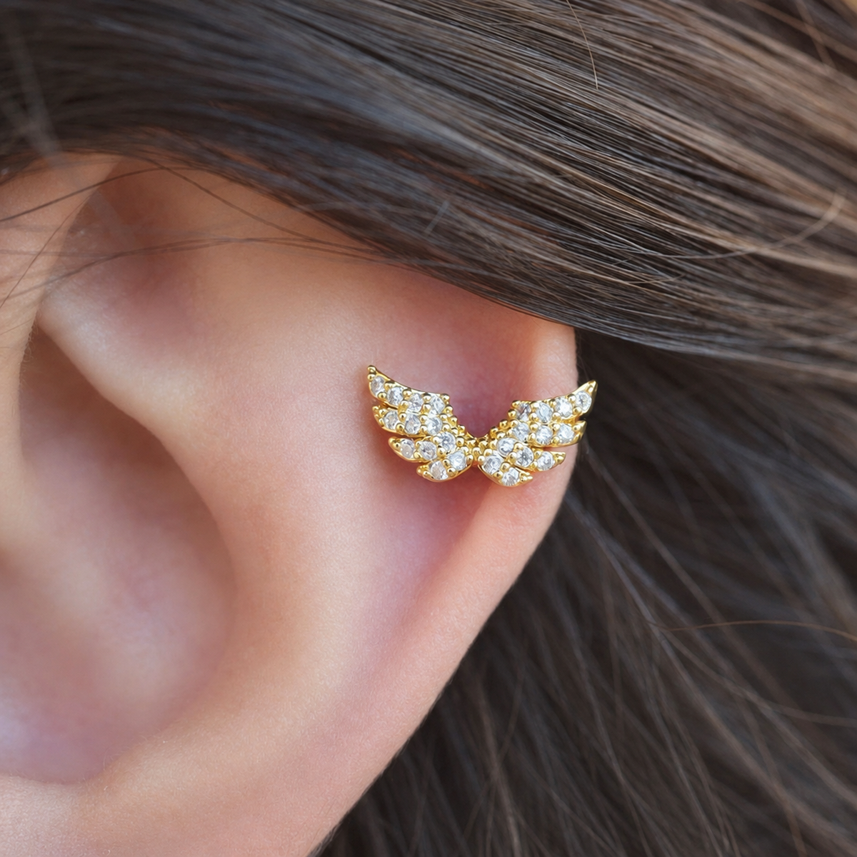 Angel Wing Piercing Stud, 16G, 6mm, Gold, Single