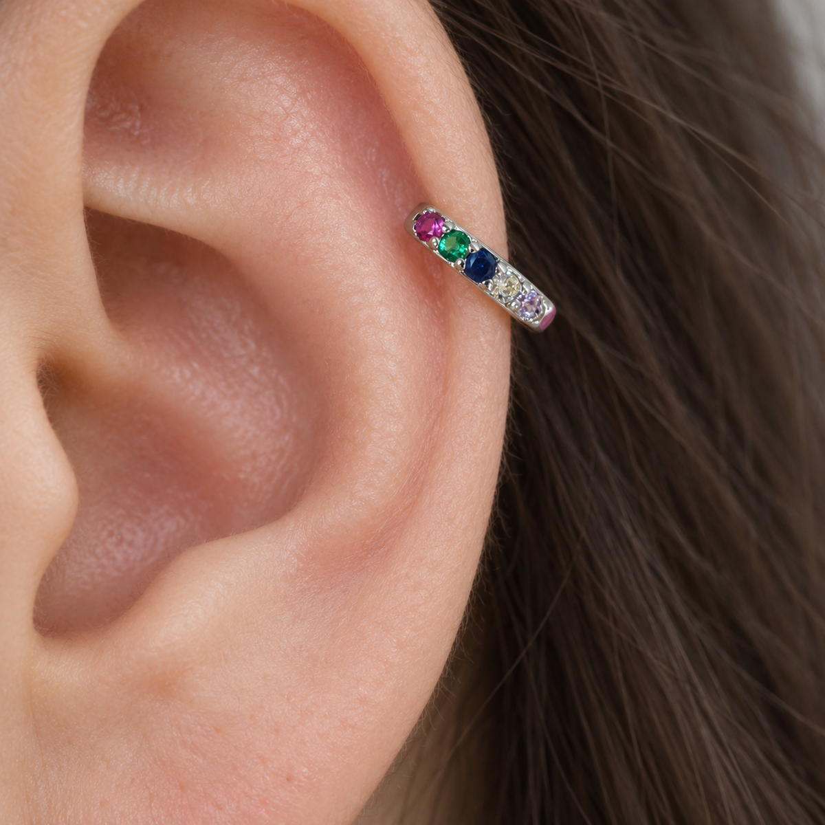 Zircon Hoop Ring, 6mm or 8mm, Gold or Silver, Single