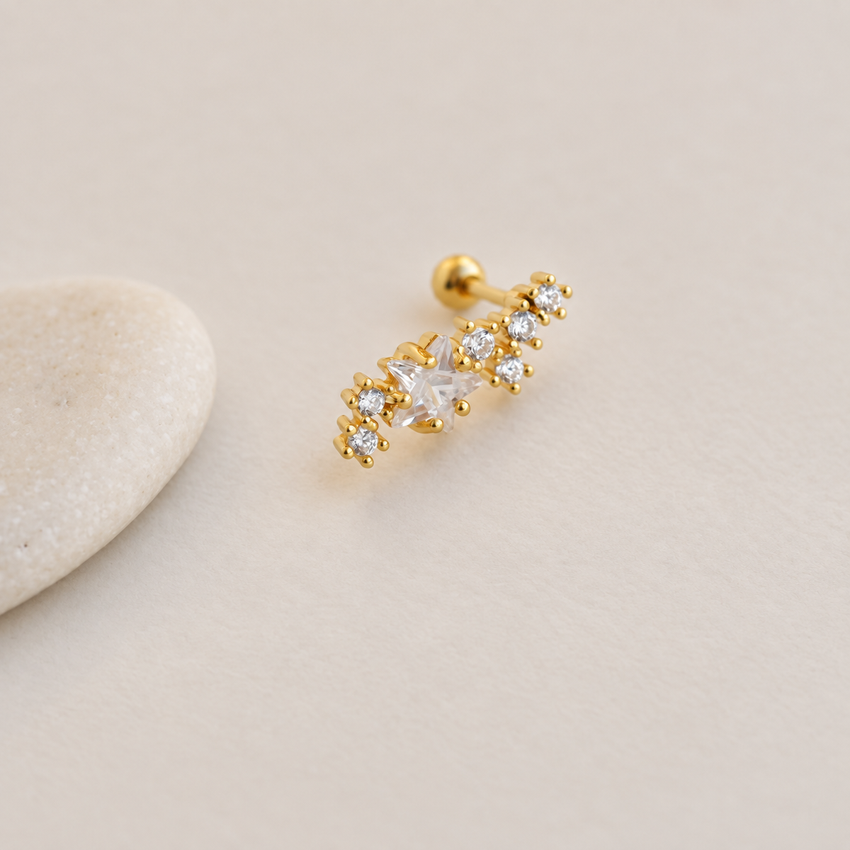 Star Piercing Stud, 18G, 6mm, Gold or Silver, Single