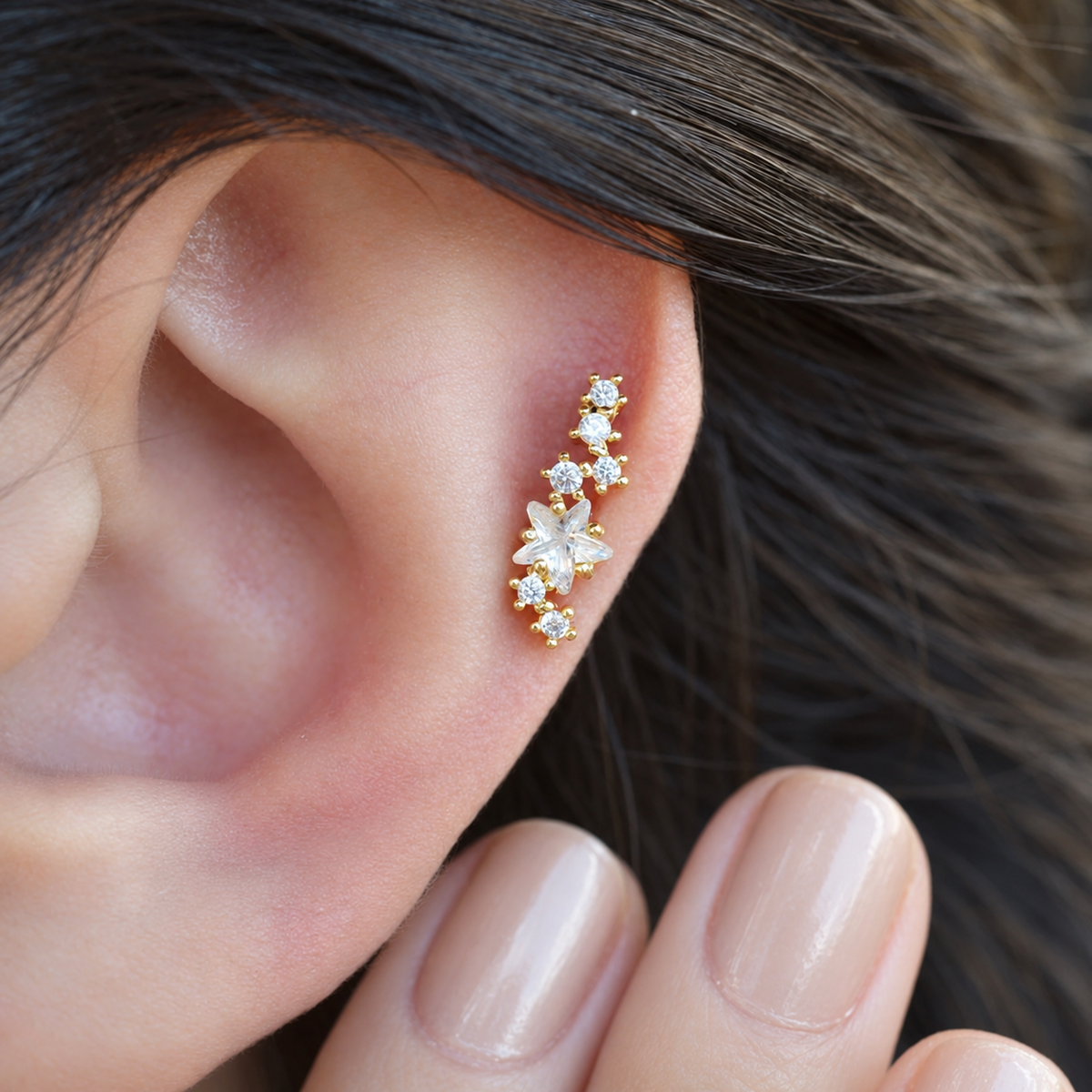 Star Piercing Stud, 18G, 6mm, Gold or Silver, Single