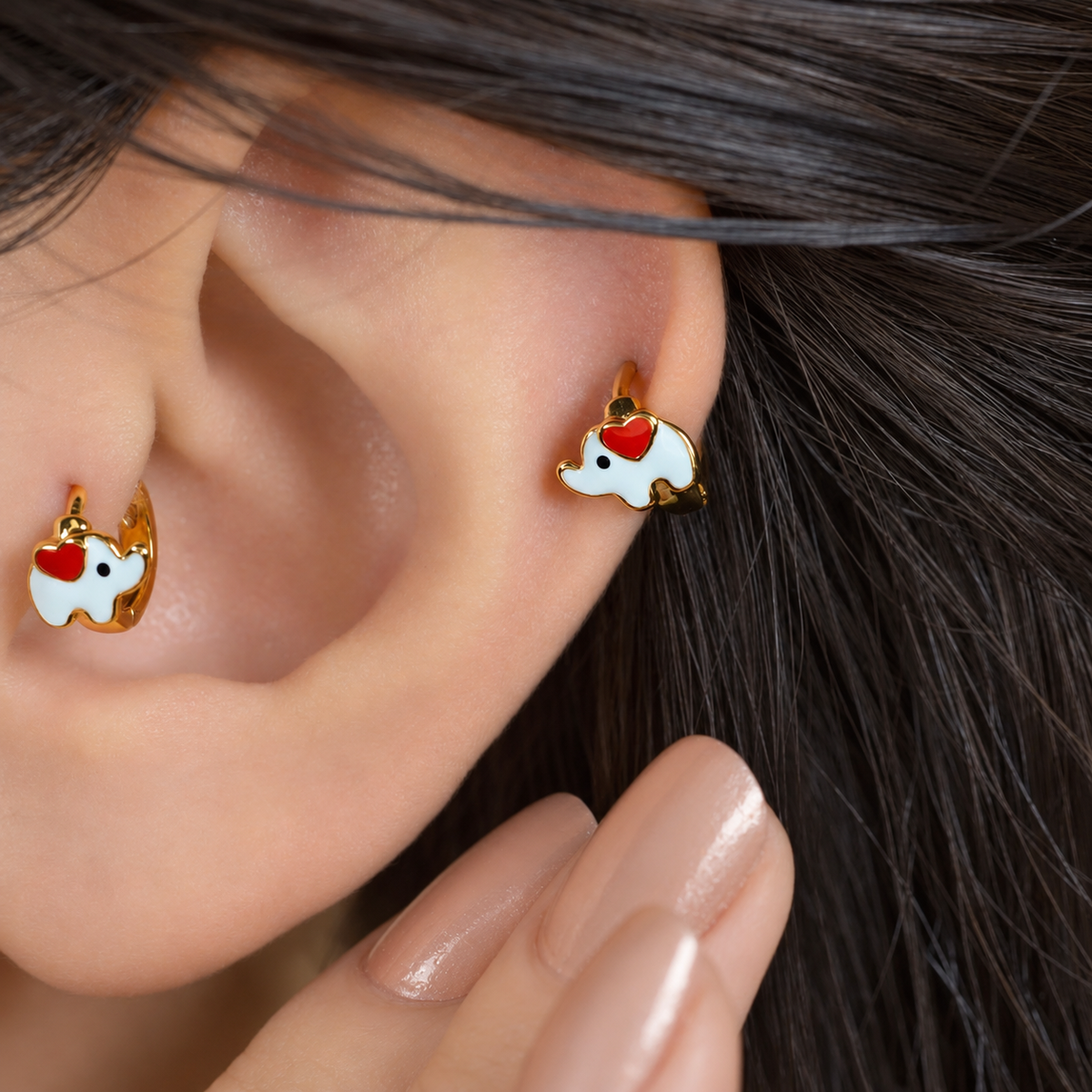 Heart Elephant Cartilage Earring for Helix & Tragus, Red or Blue, Single