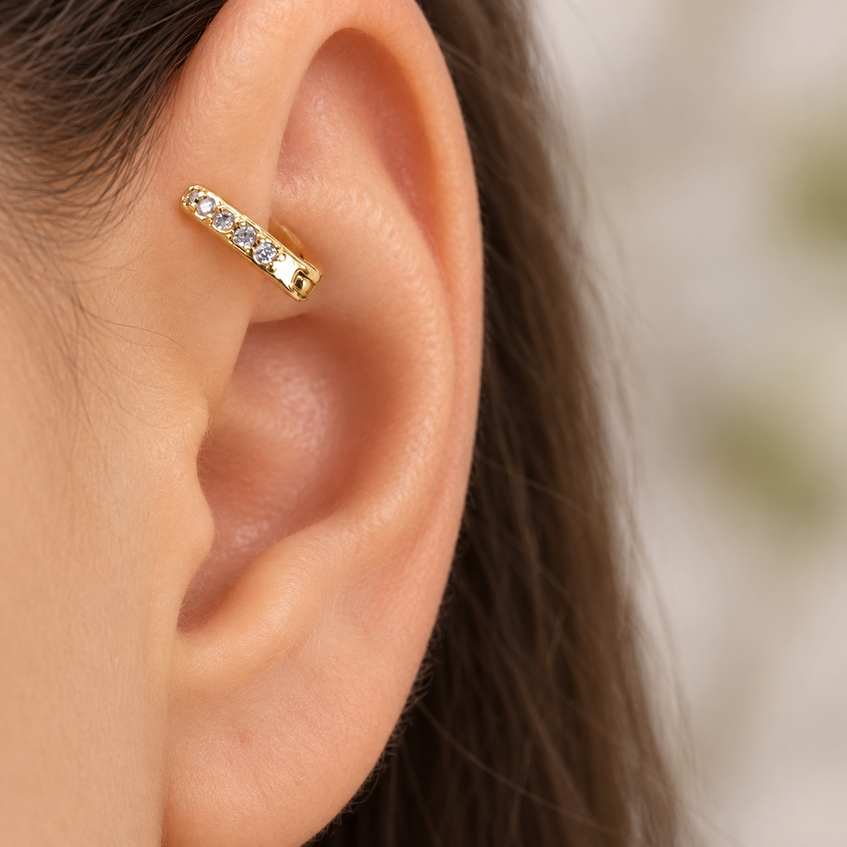 Zircon Hoop Ring, 18G, 5mm, Gold or Silver, Single