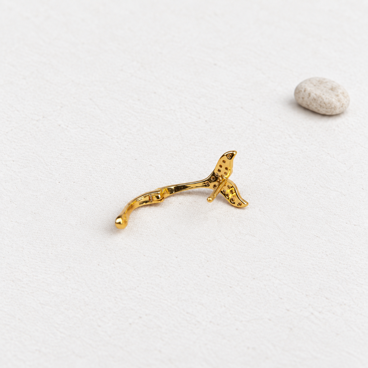 Zircon Whale Tail Cartilage Earring for Helix & Tragus, Gold or Silver, Single