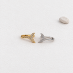 Zircon Whale Tail Cartilage Earring for Helix & Tragus, Gold or Silver, Single
