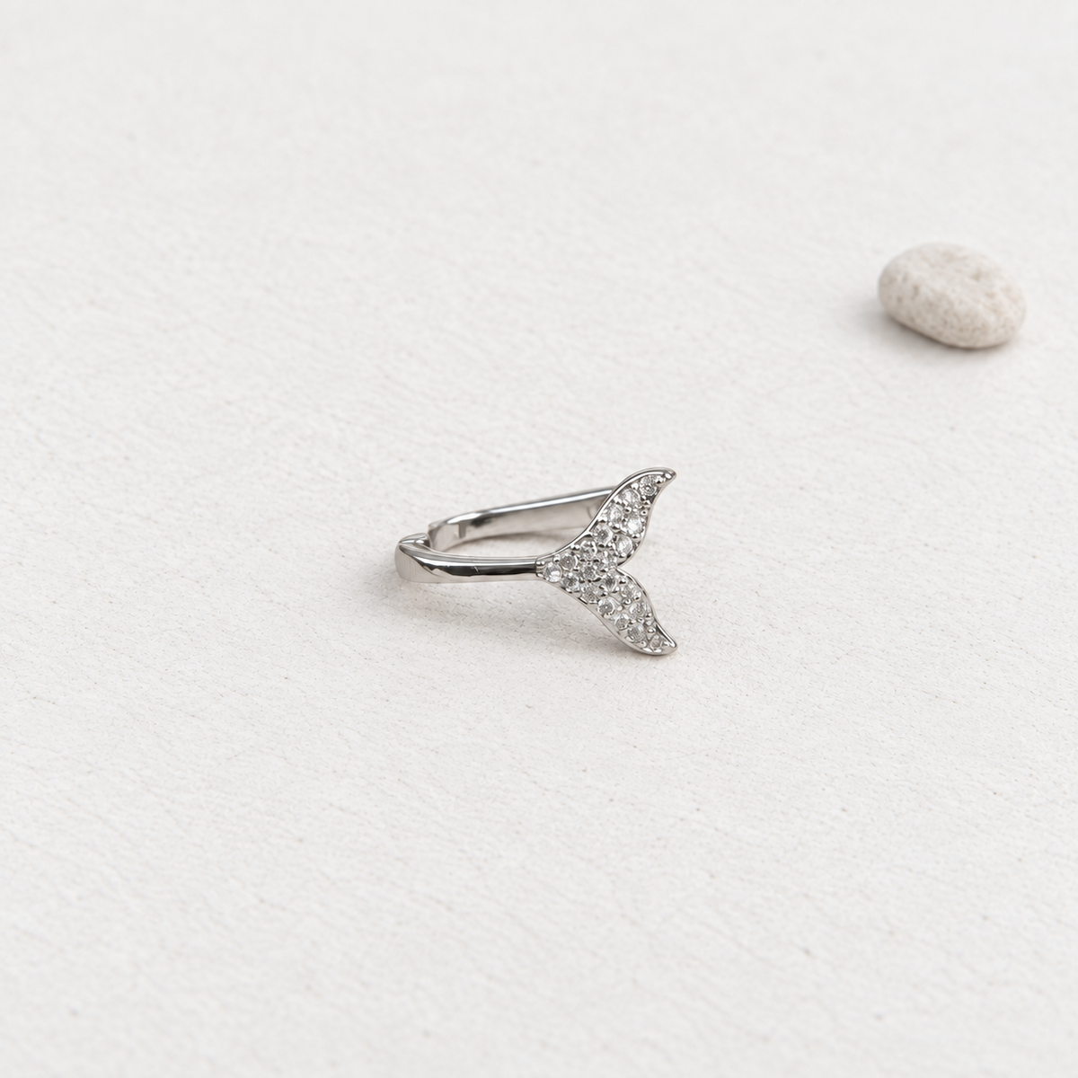 Zircon Whale Tail Cartilage Earring for Helix & Tragus, Gold or Silver, Single