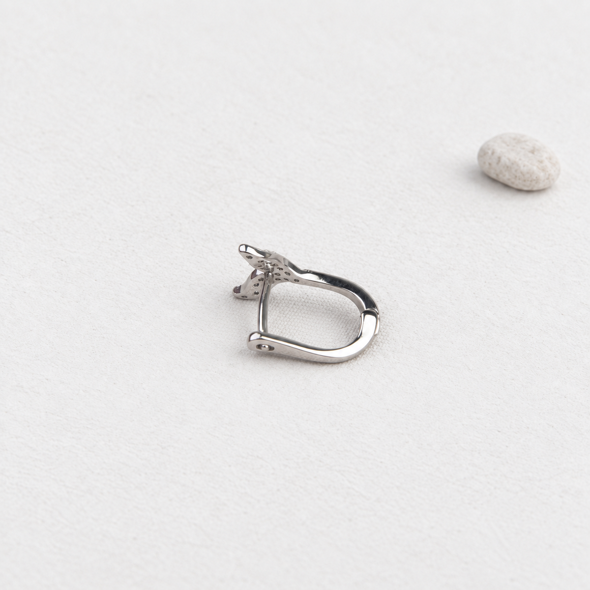 Zircon Whale Tail Cartilage Earring for Helix & Tragus, Gold or Silver, Single