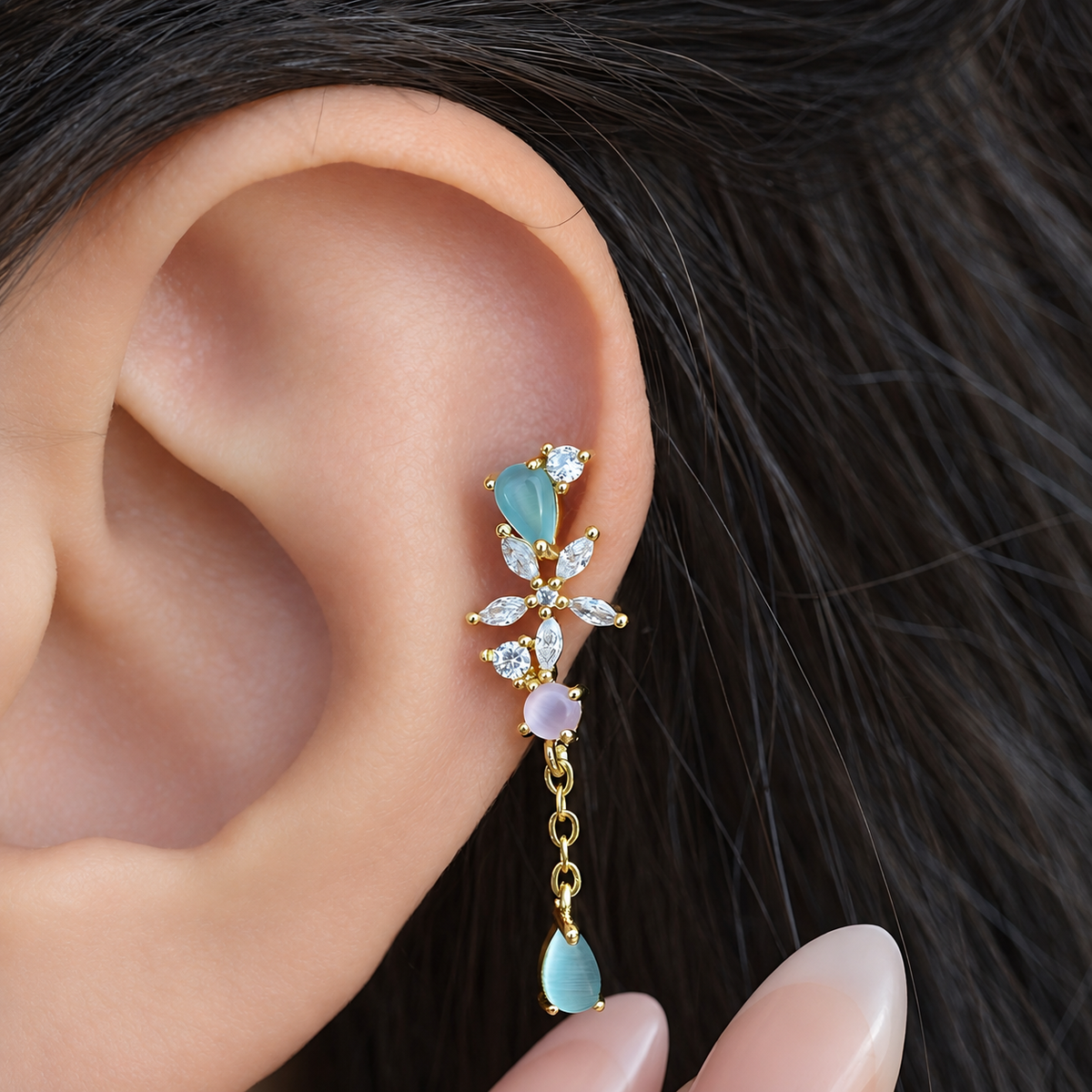 Dangle Piercing Stud, 18G, 7mm, Gold or Silver, Single