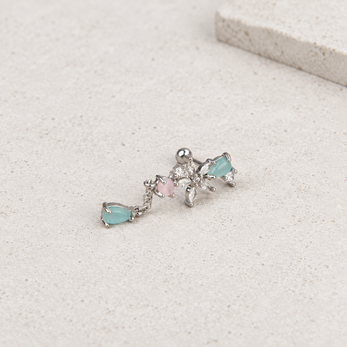 Dangle Piercing Stud, 18G, 7mm, Gold or Silver, Single