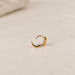 Gold planet hoop earring with hinged clasp open, side view — Toku LONDON