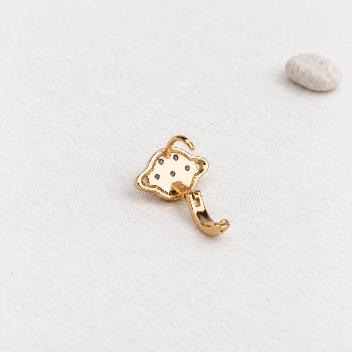 Gold planet hoop earring, rear detail with clasp open — Toku LONDON