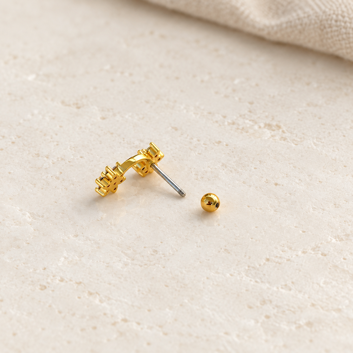 Double Flower Piercing Stud, 18G, 7mm, Gold or Silver, Single