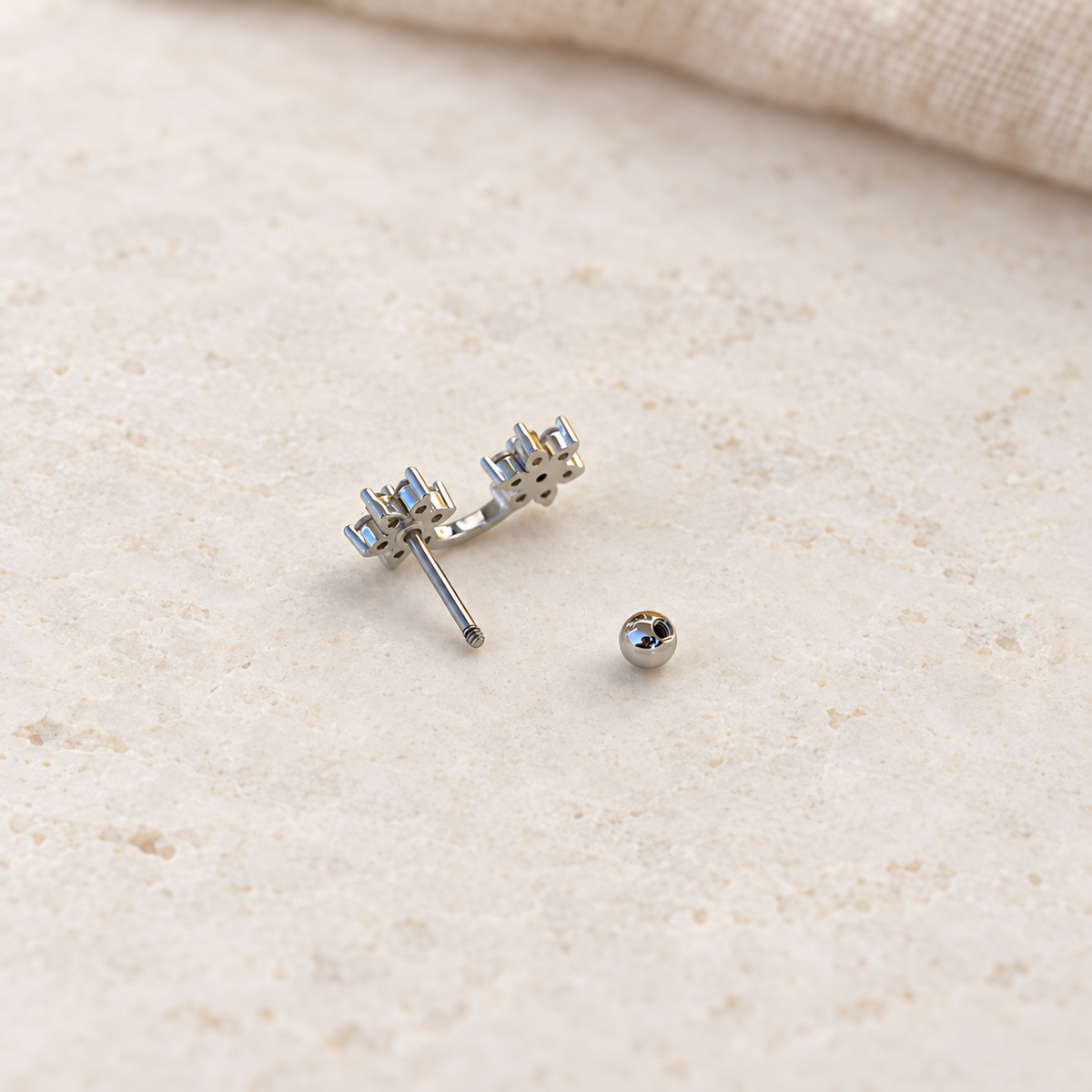 Double Flower Piercing Stud, 18G, 7mm, Gold or Silver, Single