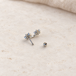Double Flower Piercing Stud, 18G, 7mm, Gold or Silver, Single