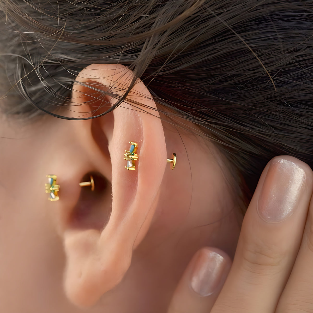 Flower Piercing Stud, 16G, 8mm, Gold or Silver, Single