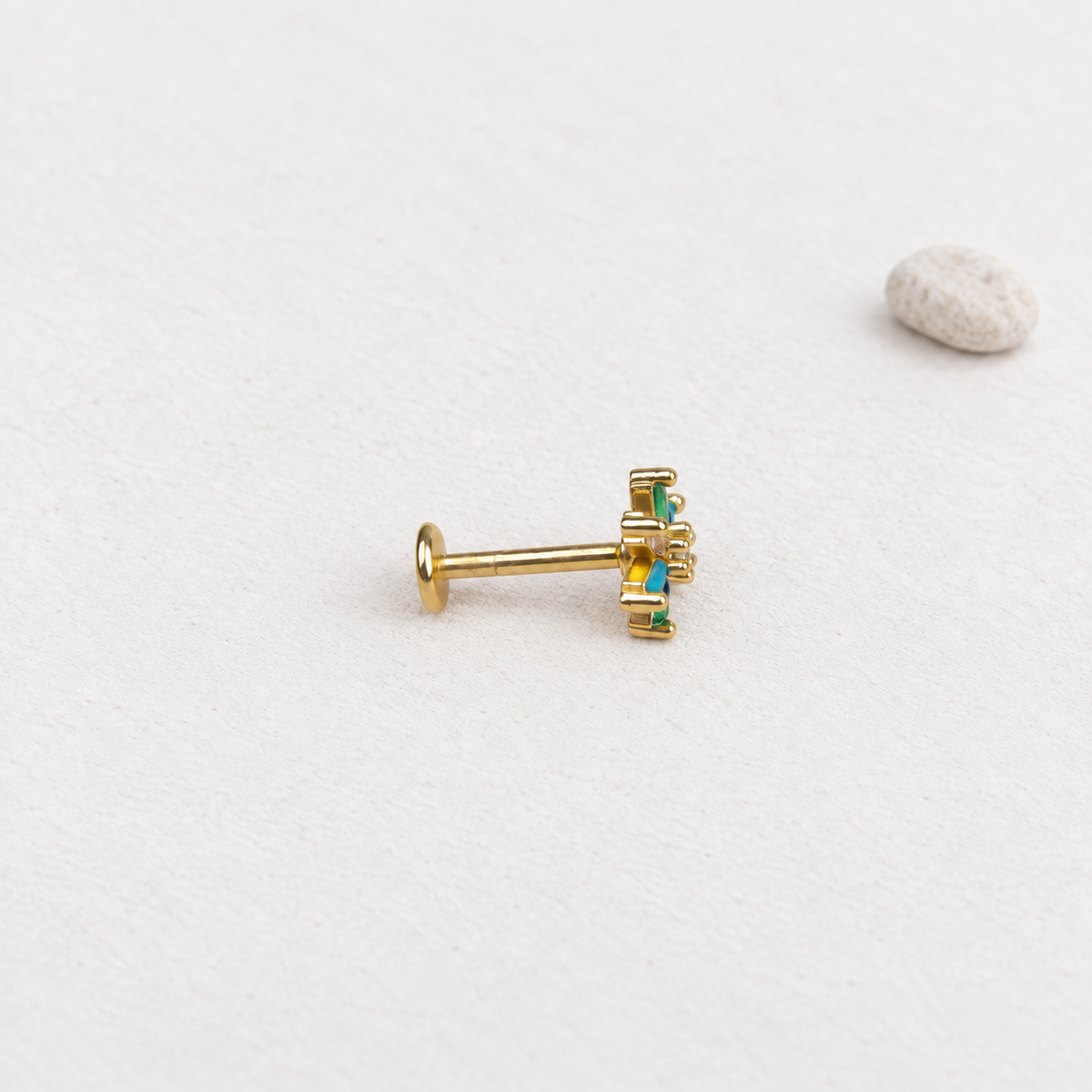 Flower Piercing Stud, 16G, 8mm, Gold or Silver, Single