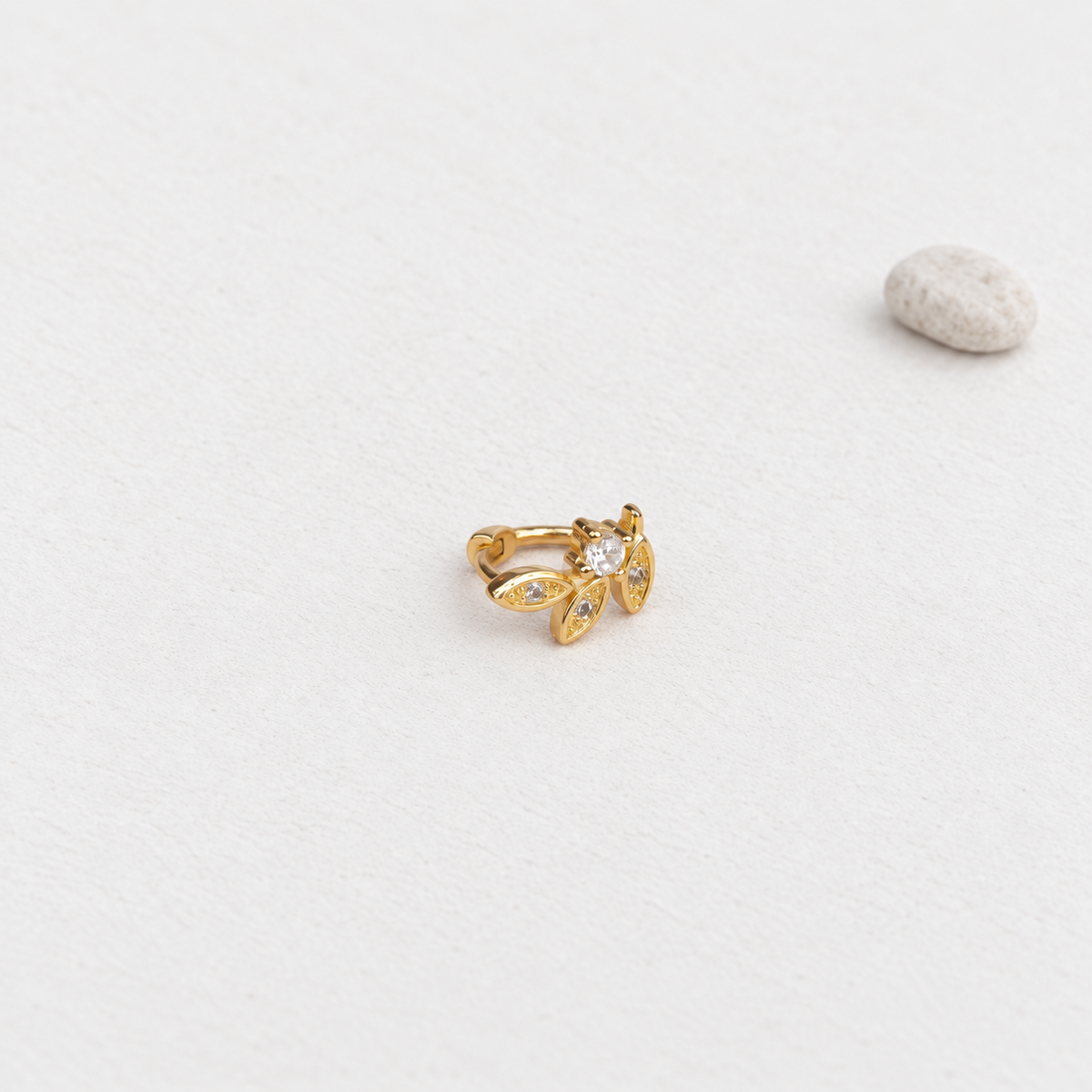 Gold crystal leaf cartilage hoop earring