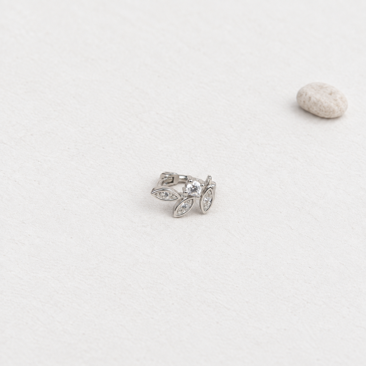 Silver crystal leaf cartilage hoop earring