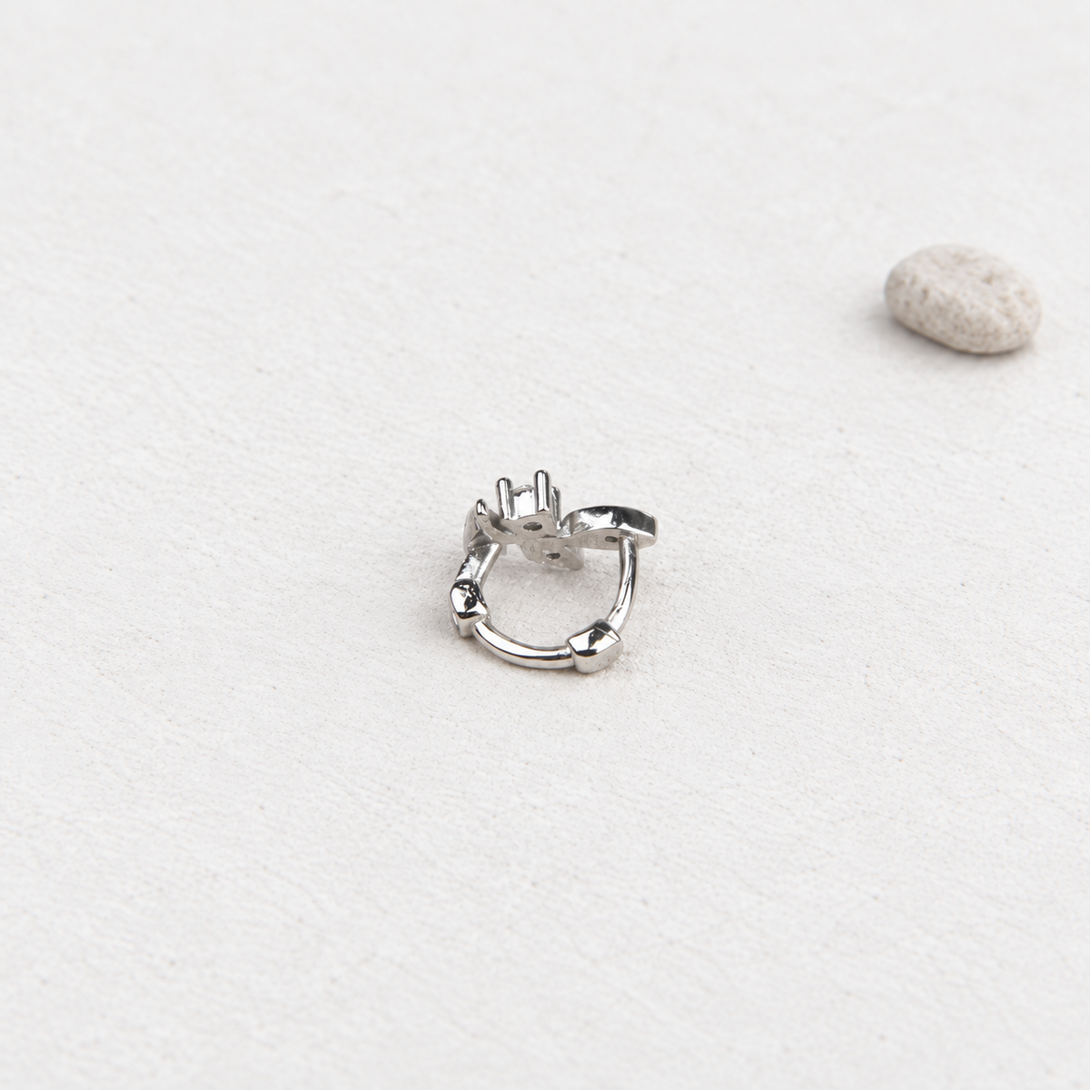 Silver leaf hoop earring clasp detail