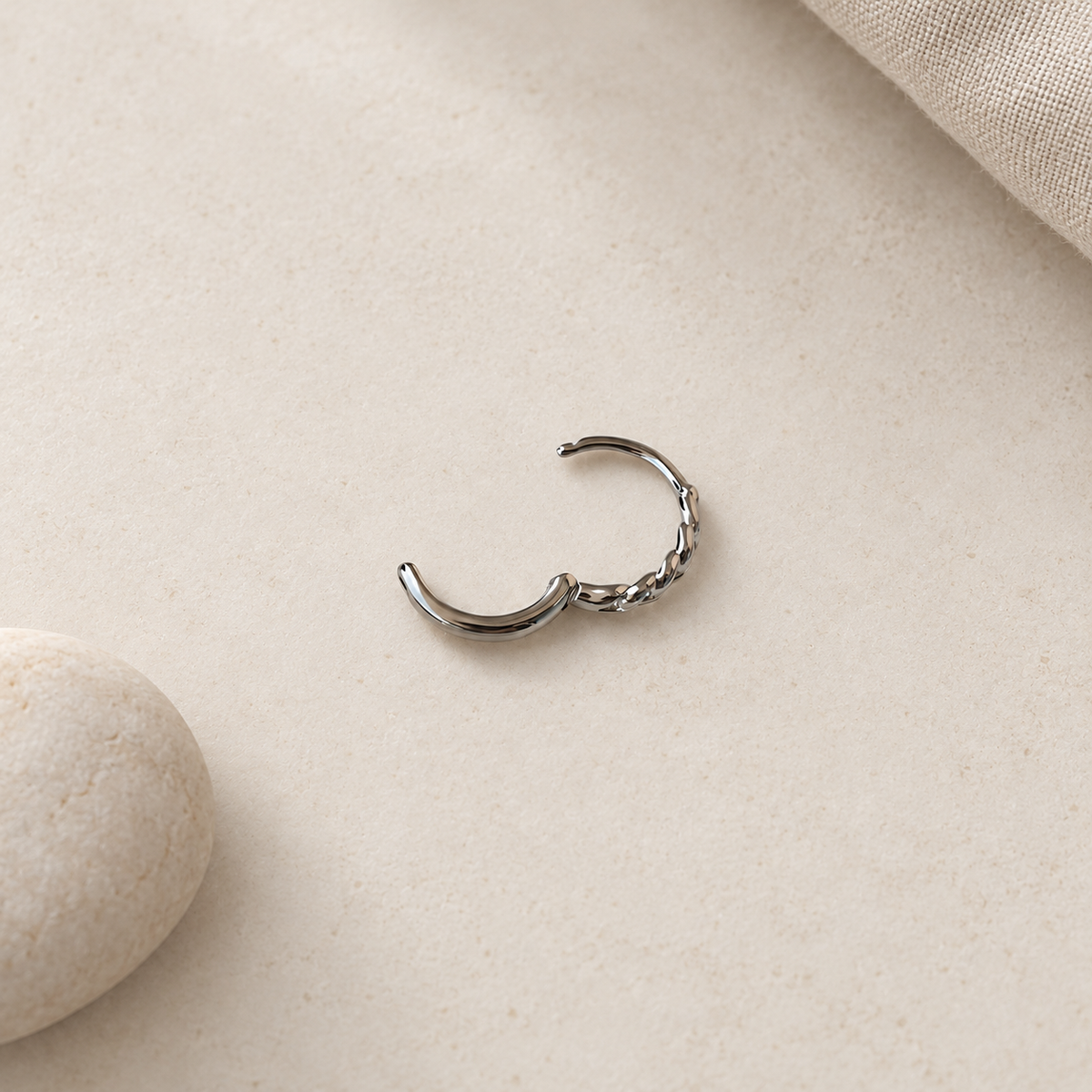 Chain Pattern Hoop Earring, 10mm, Gold or Silver, Single