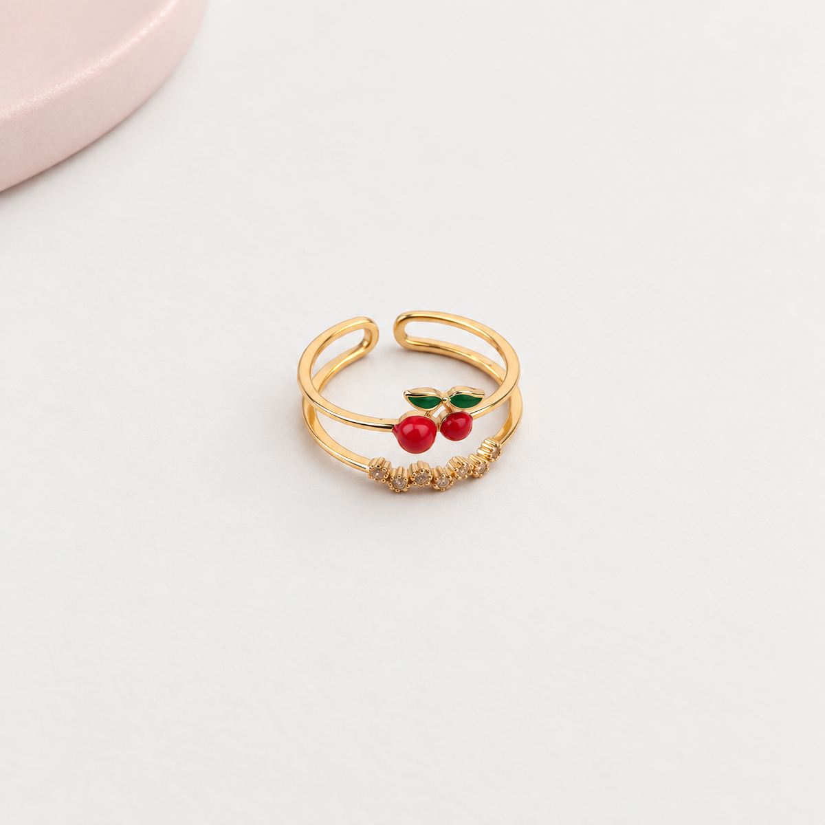 Cherry Zircon Adjustable Ring, Gold or Silver, Single