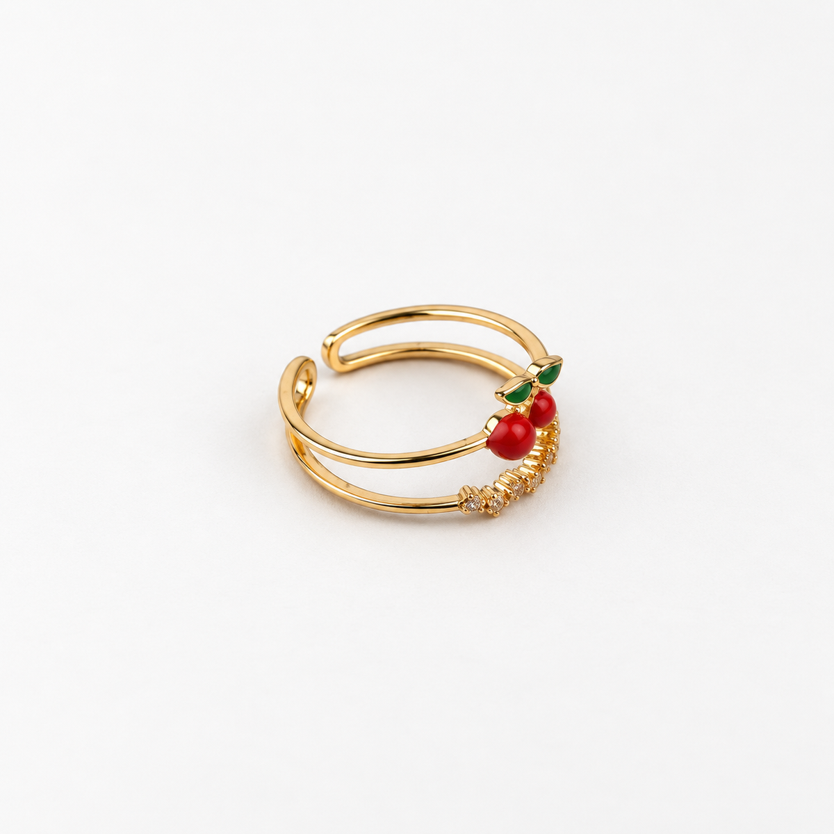 Cherry Zircon Adjustable Ring, Gold or Silver, Single