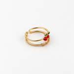 Cherry Zircon Adjustable Ring, Gold or Silver, Single