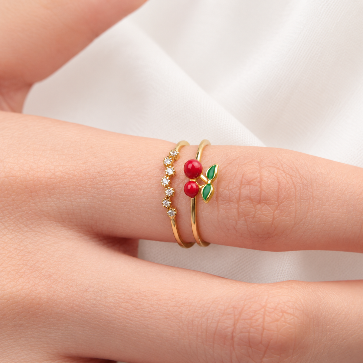 Cherry Zircon Adjustable Ring, Gold or Silver, Single