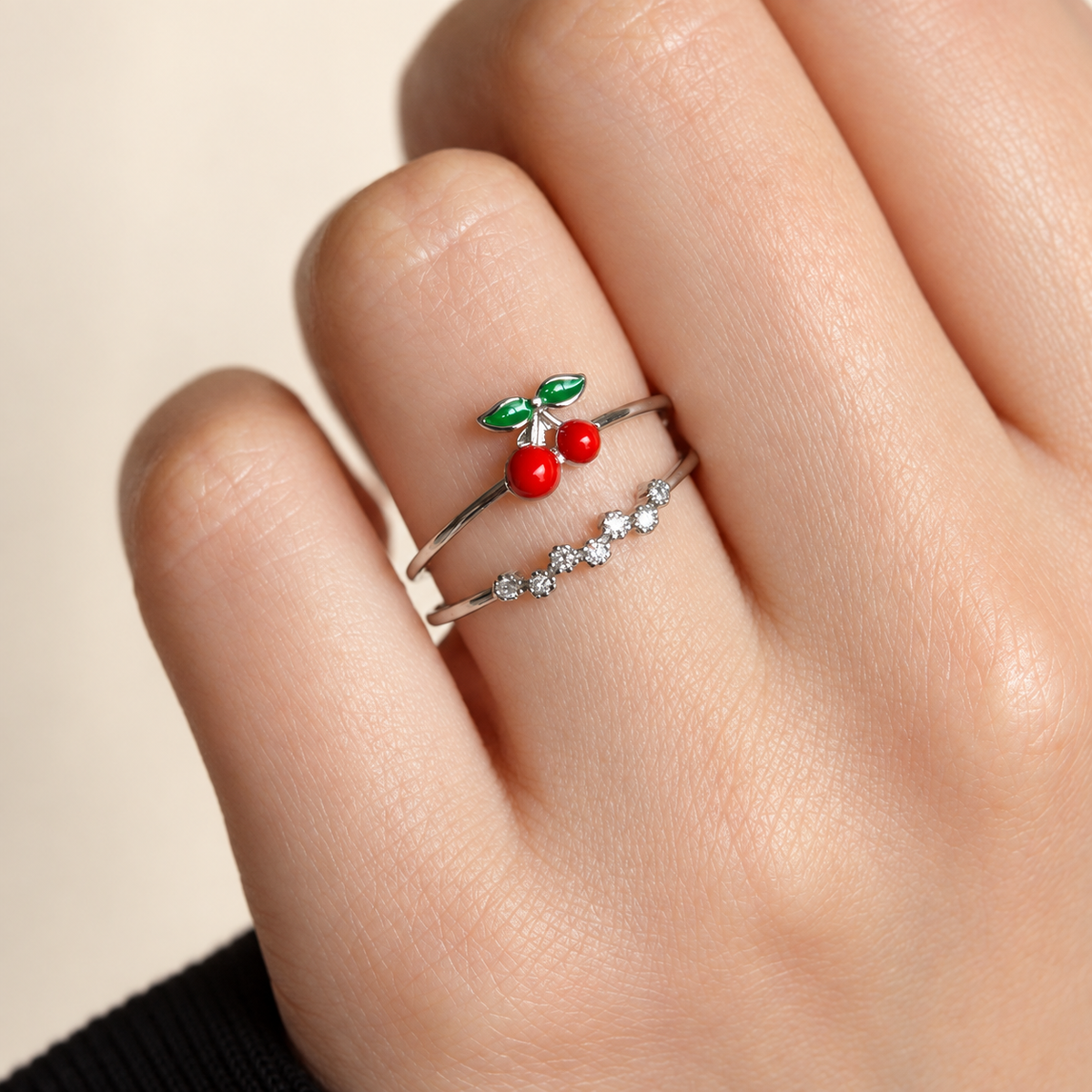 Cherry Zircon Adjustable Ring, Gold or Silver, Single