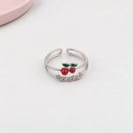 Cherry Zircon Adjustable Ring, Gold or Silver, Single