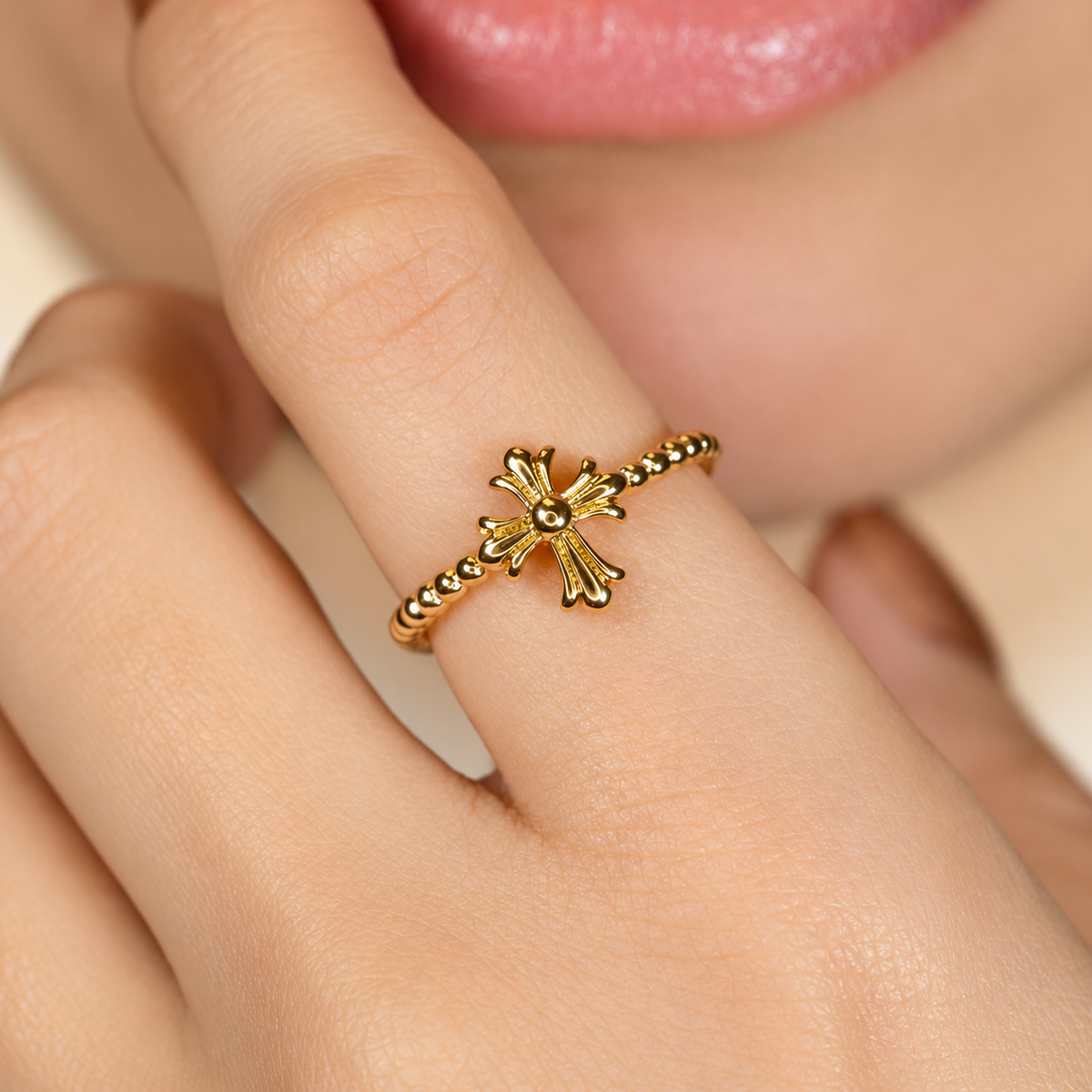 Cross Adjustable Ring, Gold, Single