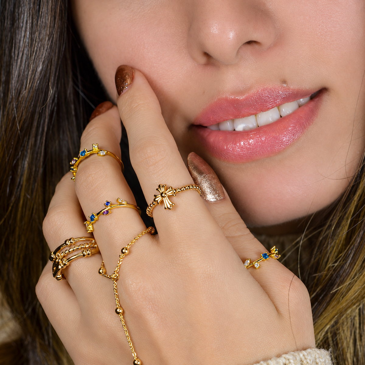 Cross Adjustable Ring, Gold, Single