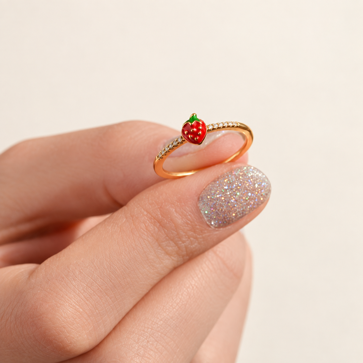 Strawberry Adjustable Ring, Gold or Silver, Single - Gold variant