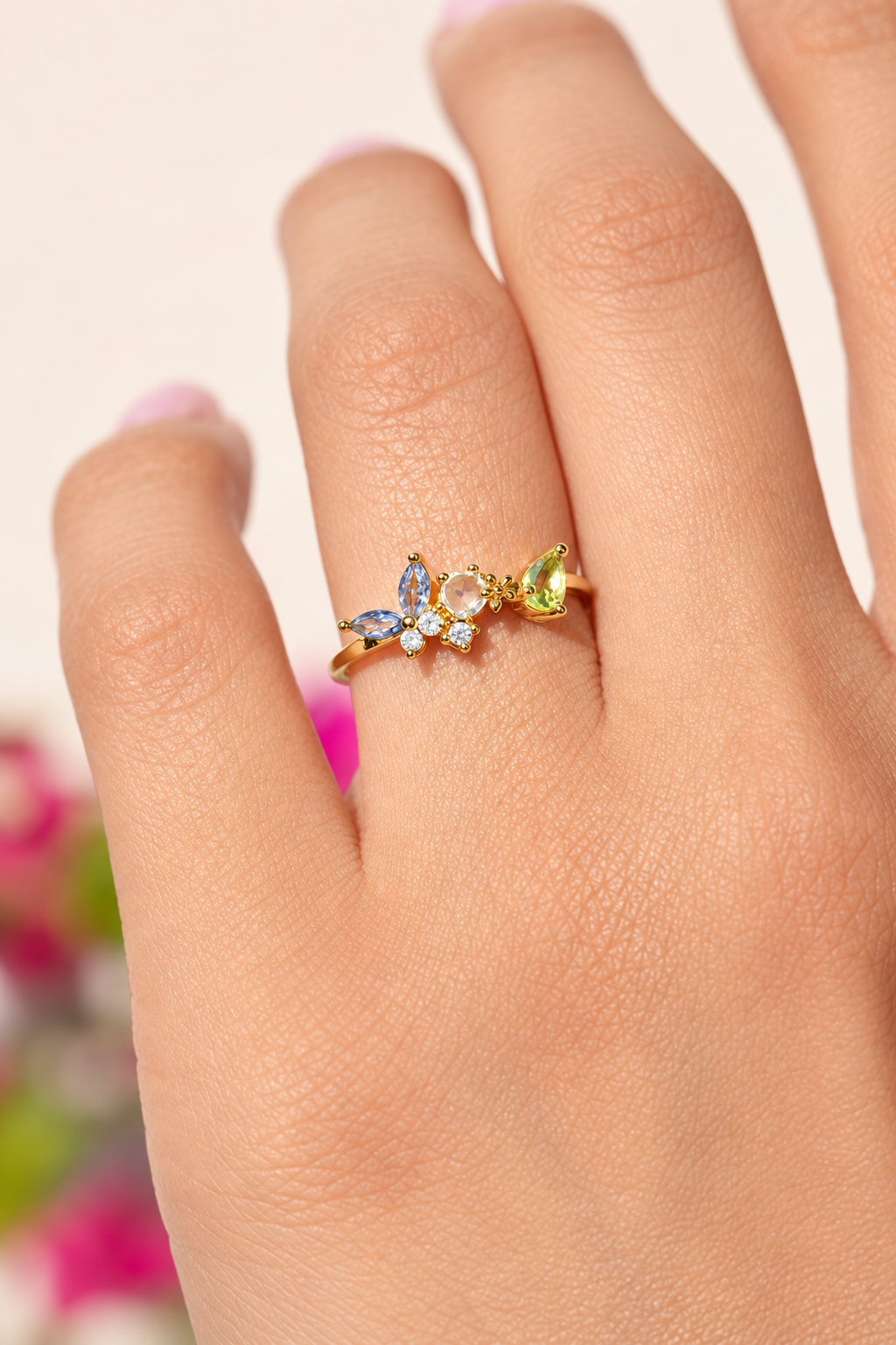 Butterfly Adjustable Ring, Gold, Silver or Multicolour, Single