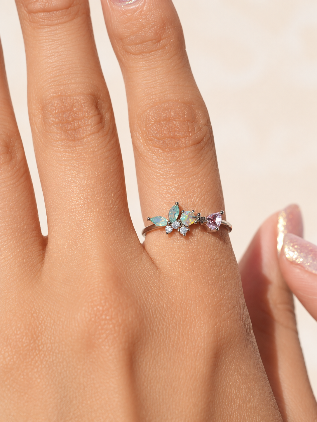Butterfly Adjustable Ring, Gold, Silver or Multicolour, Single