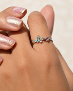 Butterfly Adjustable Ring, Gold, Silver or Multicolour, Single