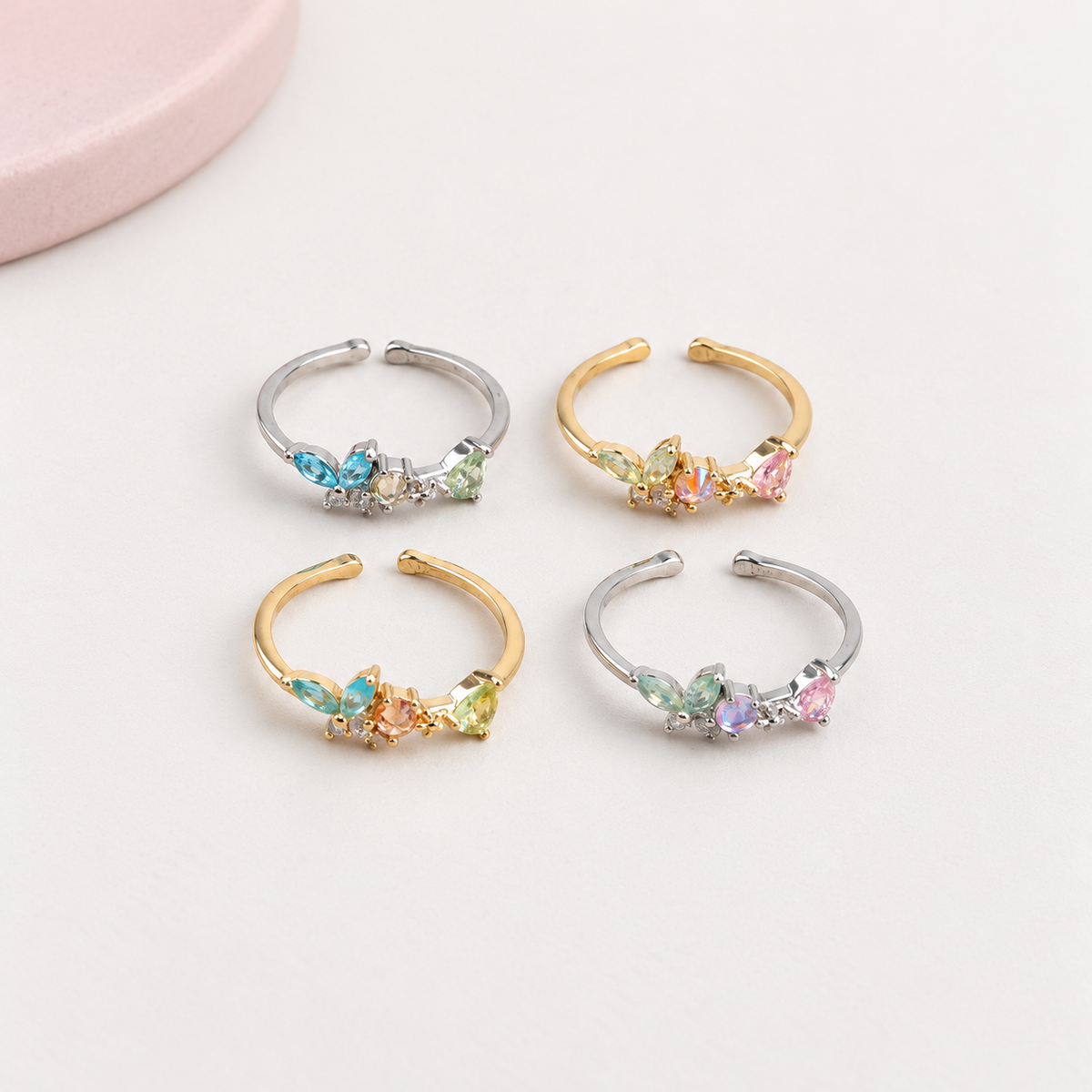 Butterfly Adjustable Ring, Gold, Silver or Multicolour, Single