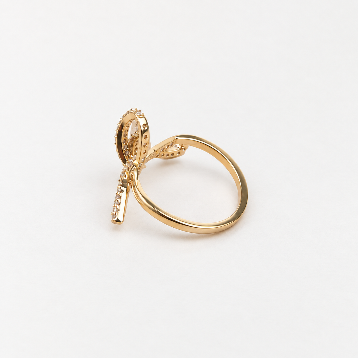 Bow Zircon Adjustable Ring, 16-20mm, Gold or Silver, Single