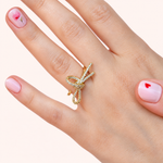 Bow Zircon Adjustable Ring, 16-20mm, Gold or Silver, Single