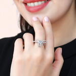 Bow Zircon Adjustable Ring, 16-20mm, Gold or Silver, Single
