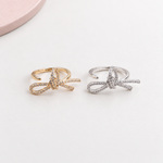 Bow Zircon Adjustable Ring, 16-20mm, Gold or Silver, Single