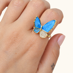 Butterfly Zircon Adjustable Ring, 16-20mm, White, Pink or Blue, Single