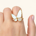 Butterfly Zircon Adjustable Ring, 16-20mm, White, Pink or Blue, Single