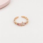 Gold or Silver Flower Adjustable Ring, Zircon Knuckle Ring, Single