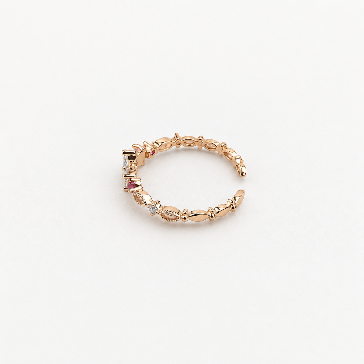 Gold or Silver Flower Adjustable Ring, Zircon Knuckle Ring, Single