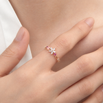 Gold or Silver Flower Adjustable Ring, Zircon Knuckle Ring, Single