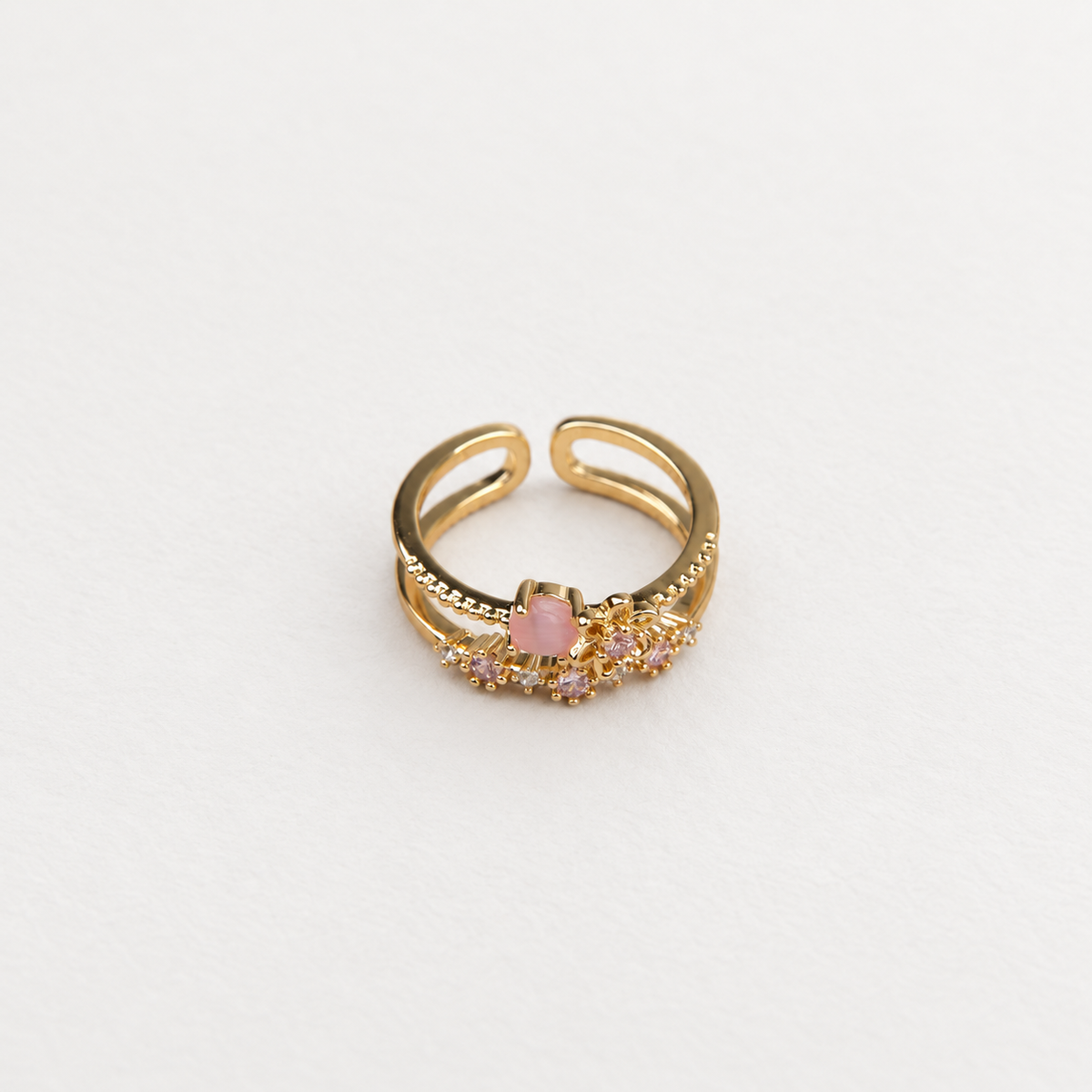 Flower Zircon Adjustable Ring, Gold or Silver, Single