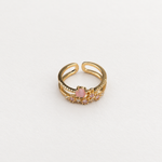 Flower Zircon Adjustable Ring, Gold or Silver, Single