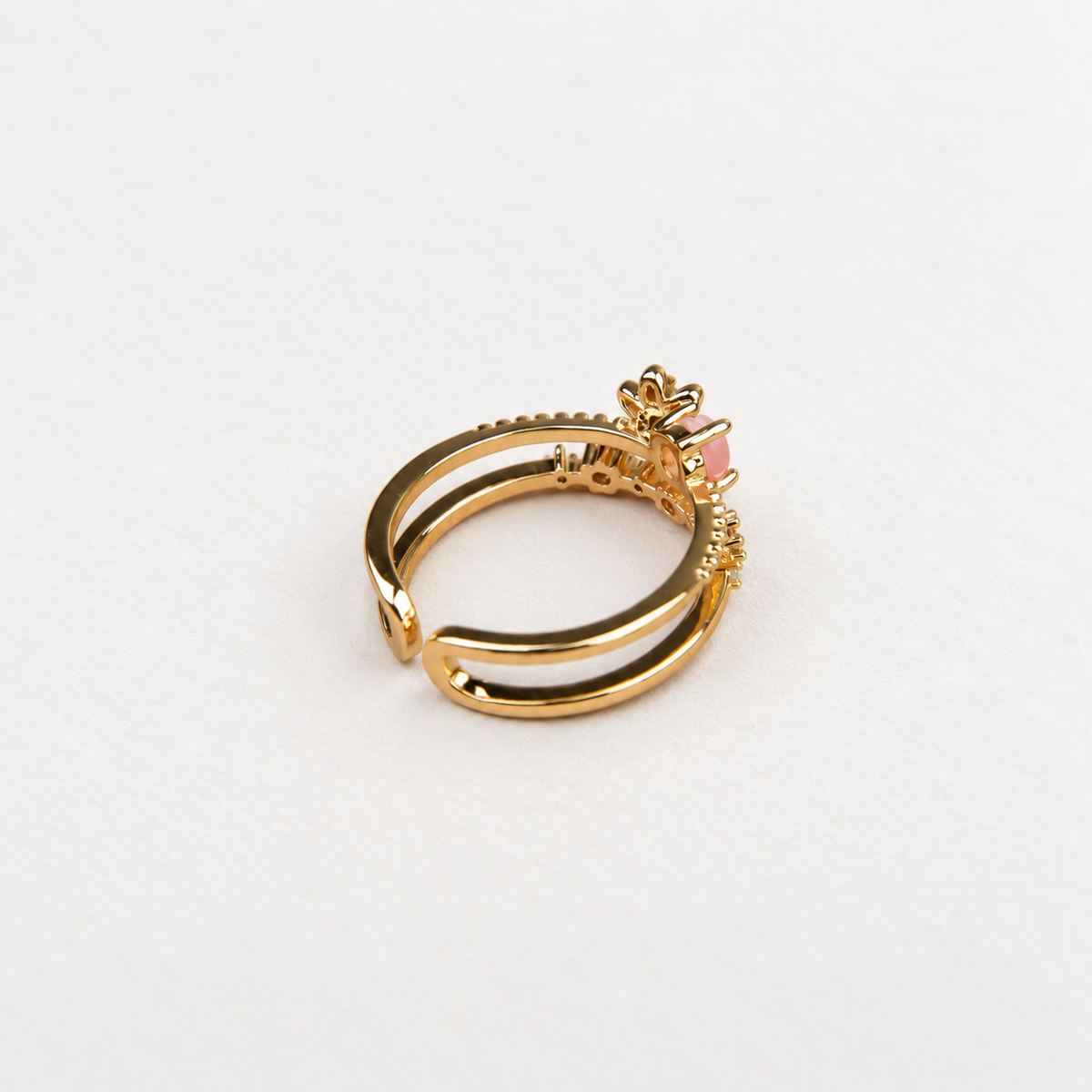 Flower Zircon Adjustable Ring, Gold or Silver, Single